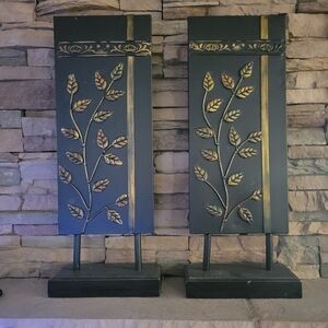 Decorative Black Panels with Gold Leaf Design